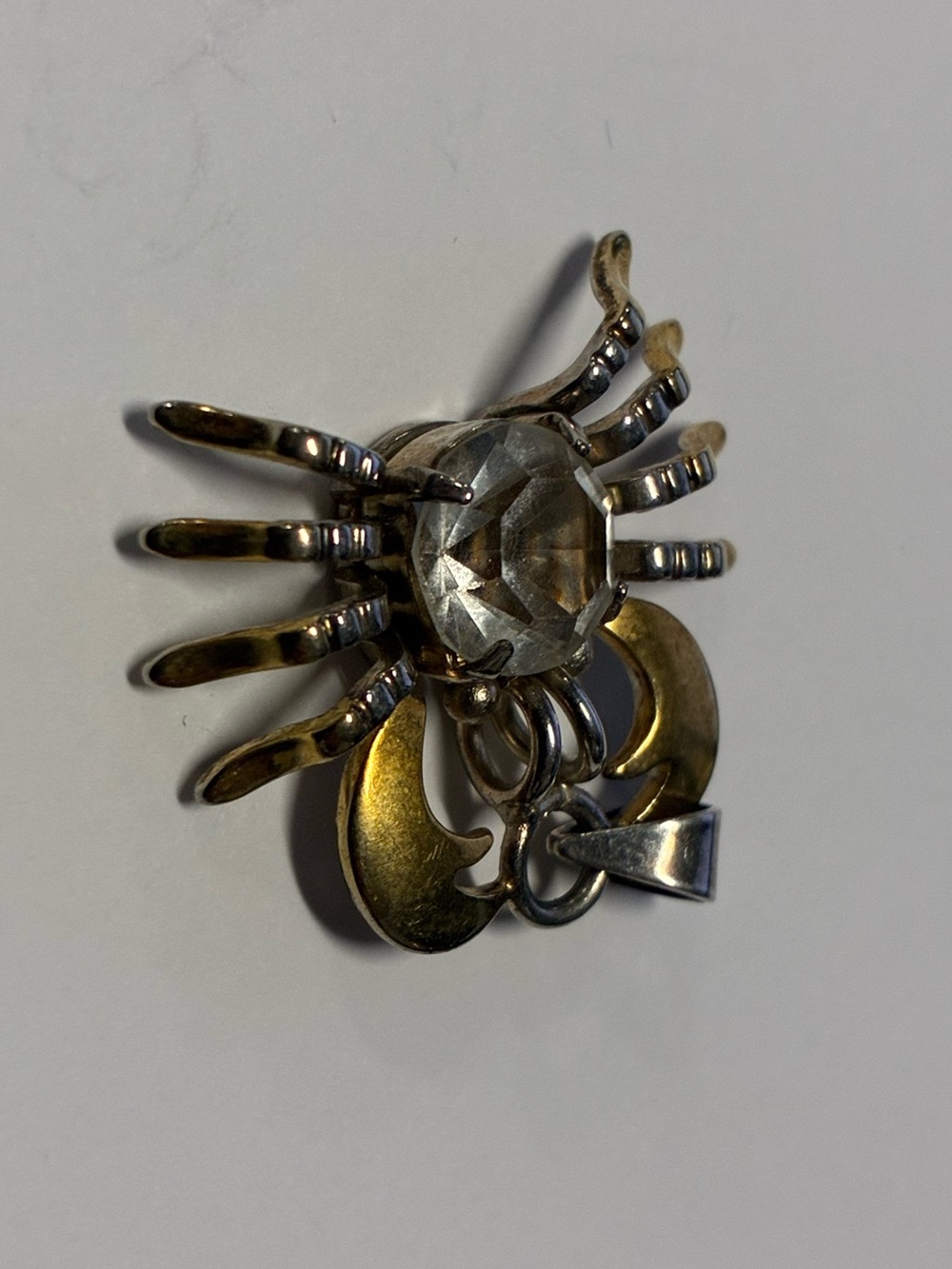 Silver and Gold color Crystal Crab Pendant Necklace